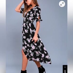 Free People Black Floral Midi Dress
